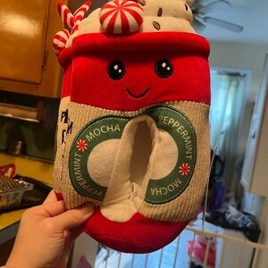Festive Red and White Pepermint Mocha Plush Slippers